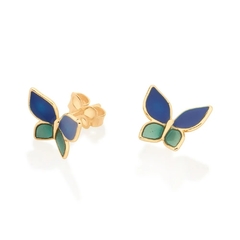 Brinco infantil Rommanel borboleta banhado a ouro 18k com aplicação de resina 526712