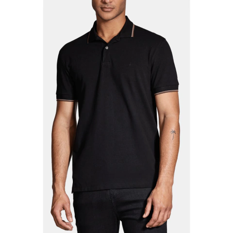 Camisa Polo Aramis Básica 4 Friso Preto Com Marrom