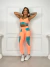 Conjunto top e calça color pocket - Pêssego com verde
