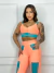 Conjunto top e calça color pocket - Pêssego com verde - comprar online