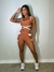 Conjunto top LB e short Color Pocket - Chocolate com Off White - UNNA FITNESS