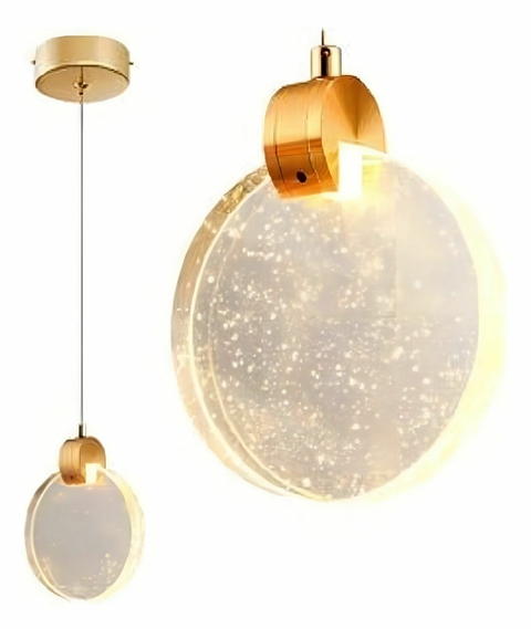 LUMINÁRIA DE TETO LUA GOLD COM CRISTAL BOLHA DE VIDRO E LED INTEGRADO