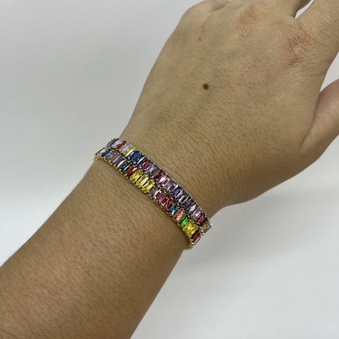 Pulseira de zircônia baguete colorida - ajustável