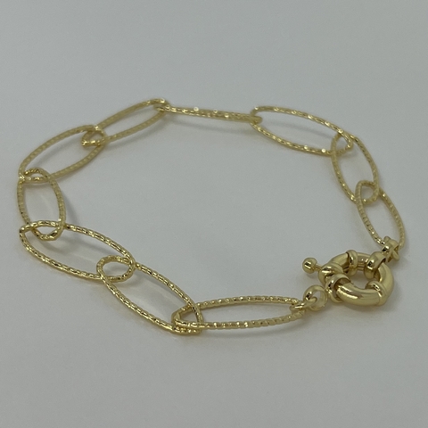 Pulseira elos finos texturizados e fecho boia