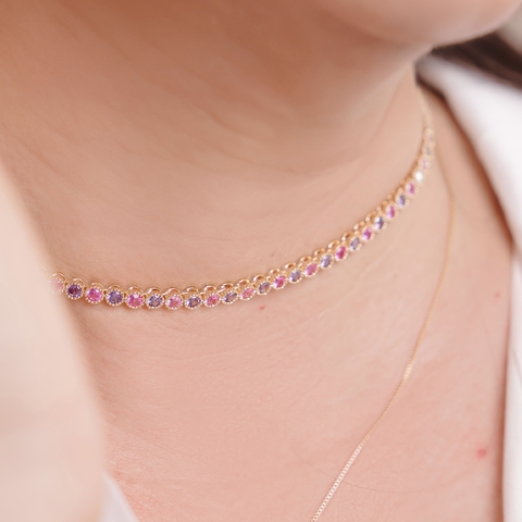 Choker safira rosa e ametista