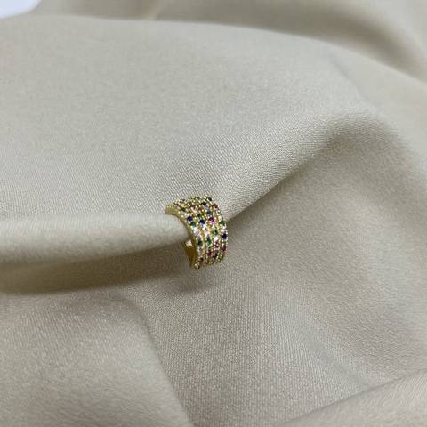 Piercing fake 4 aros cravejado com zircônias coloridas