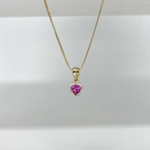 Conjunto mini coração safira rosa