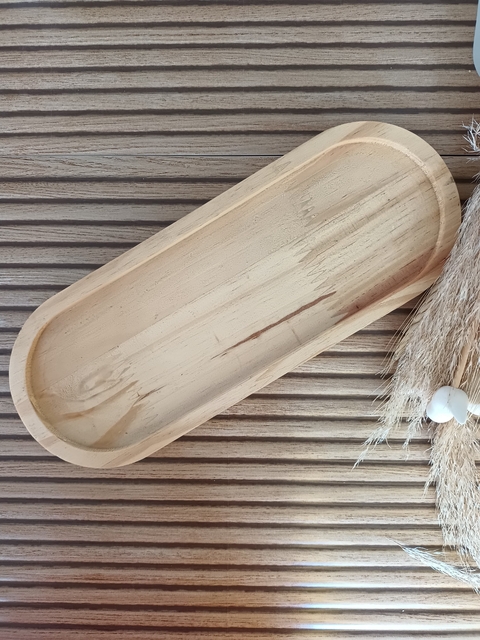 Bandeja Decorativa Oval de Madeira Pinus Medida 30x11
