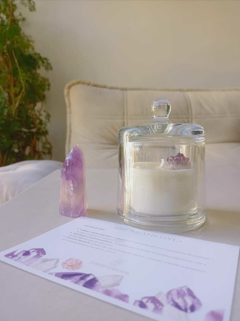 Vela Perfumada Drusa Ametista em Cúpula de Vidro 120 G