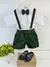 Conjunto Social Meninos Camisa Branca Suspensorio e Bermuda Verde Militar