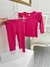 Conjunto manga longa Canelado Rosa 2 pçs
