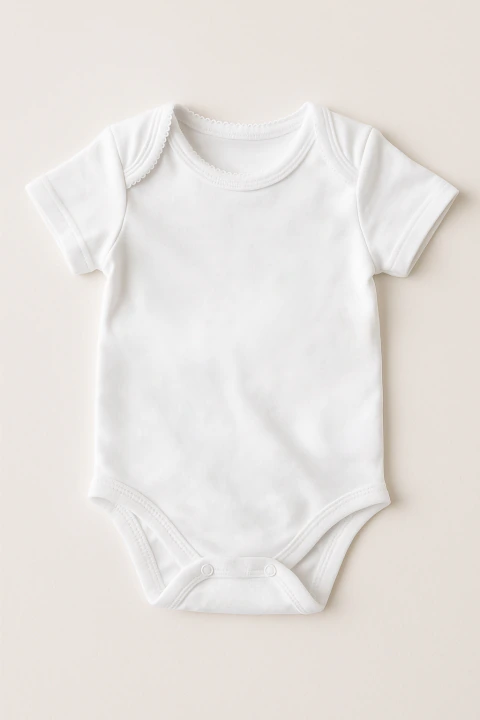 Body blanco para bebé con manga corta y detalle de picot en el cuello
