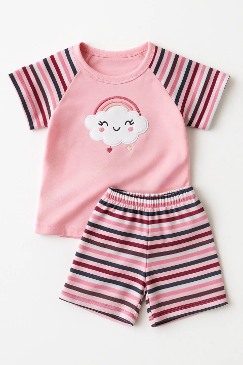 Conjunto Remera Bordada con Short Rayado