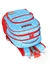 Mochila de rodinhas azul com detalhes em vermelho, featuring desenho animado.