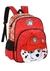 Mochila infantil vermelha com estampa do personagem Marshall do Paw Patrol, incluindo detalhes em pelúcia.