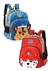 Dupla de mochilas infantis do Paw Patrol, uma azul com o personagem Chase e outra vermelha com o personagem Marshall.