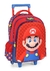 Mochila de rodinhas vermelha com estampa do personagem Mario da franquia Super Mario.