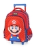 Maleta de rodinhas com estampa do personagem Mario da série Super Mario, destacando seu rosto e chapéu vermelho.
