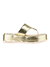 Chinelo feminino flat papete dourado com detalhe em tiras e sola alta.