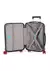 Maleta de viagem aberta, com interior em tom cinza e compartimentos organizadores, incluindo uma bolsa de malha e tiras para fixação de roupas.