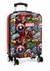 Mala de bordo com estampas dos super-heróis da Marvel, incluindo Thor, Hulk, e Capitão América, com rodinhas e alça retrátil.