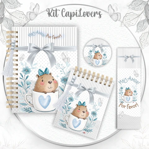 Kit Capivara com Agenda A5 + bloquinho A7 + marca página + Chaveiro.