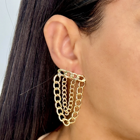 Brinco feminino de corrente dupla metal