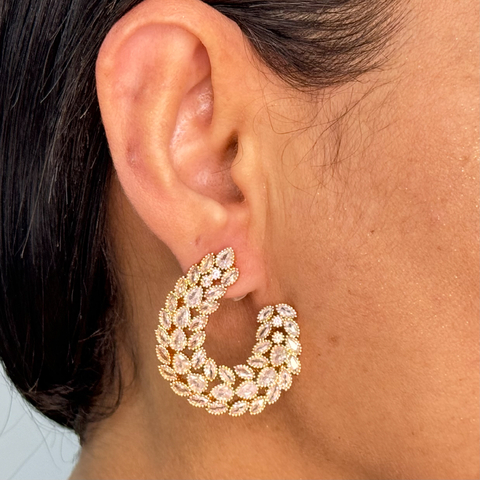 Brinco feminino luxo cravejado zircônia