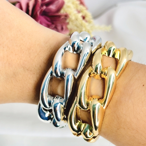 Bracelete pulseira elos correntaria metal