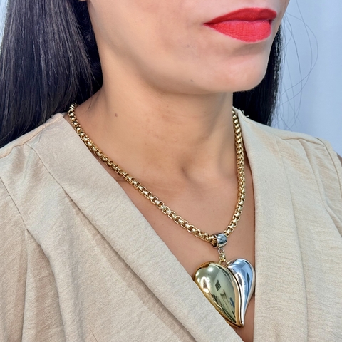 Colar elos coração grande verniz italiano