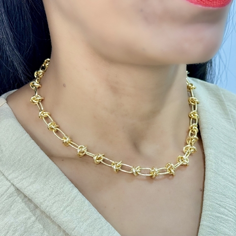 Colar corrente de elo nó folheado