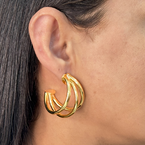 Brinco argola tripla folheada G