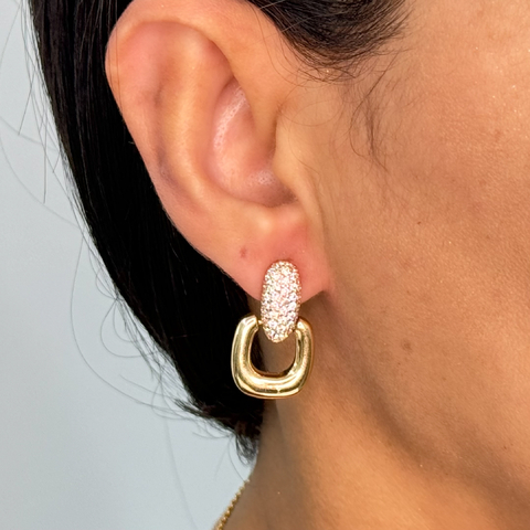 Brinco feminino zircônia quadrado delicado