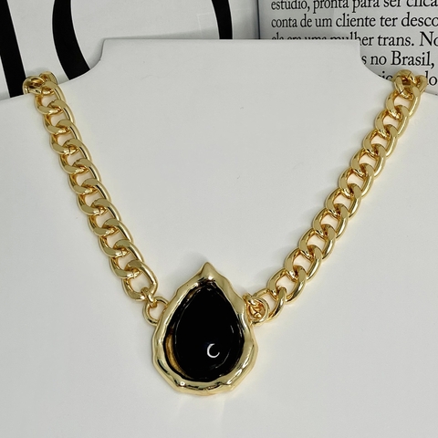 Colar elos gota resinado folheado