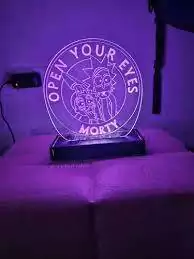 Open your eyes rick and morty acrilico grabado