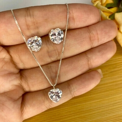 Conjunto Ponto de Luz Coração em Prata Lei 925
