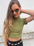 Cropped Manga Curta Canelado Verde - comprar online