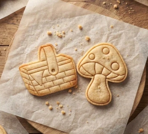 Kit Cortadores + Marcadores para biscoitos, doces e artesanato Bosque/Jardim - Cogumelo + Cesta