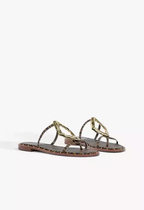 Rasteira Slide Couro Metal Estampa Animal Schutz