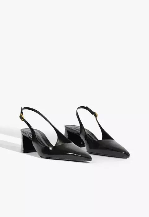 Scarpin Slingback Rhonda Mid Couro Preto Schutz