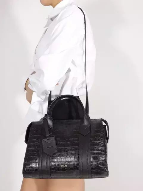 Bolsa Bowling Nay Croco Preta