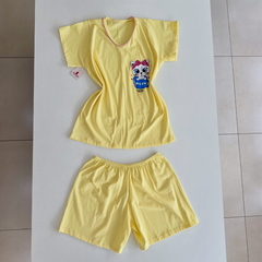 Pijama Feminino Curto Gatinha Meow – Rosa e Amarelo - comprar online
