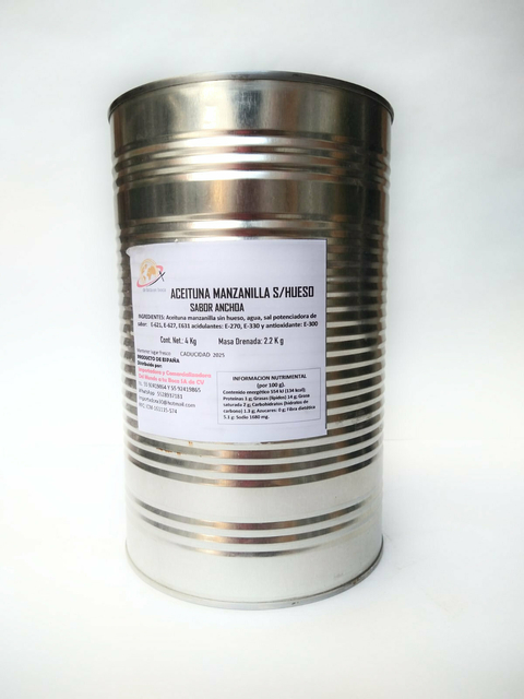 ACEITUNA VERDE SABOR ANCHOA LATA 4 KG.