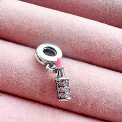 Berloque Batom Rosa Cravejado em Prata 925 - Estilo e Feminilidade - comprar online