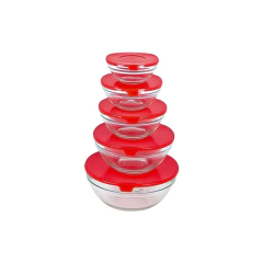 Set 5 Bowls Recipientes Vidrio Con Tapa Heladera Microondas - comprar online