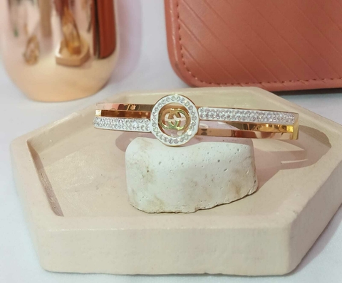 Bracelete Inspiração cravejado aço Inoxidável