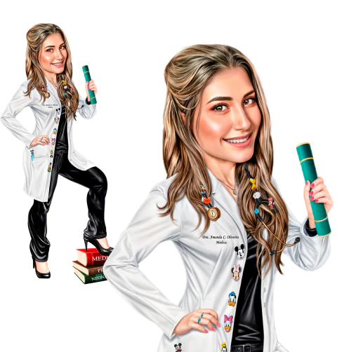 Caricatura Medicina, Formanda com Diploma, Jaleco e Livros - comprar online
