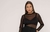 Blusa Cropped em Tule Com Manga Longa