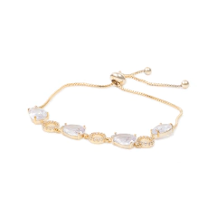 Pulseira corrente regulável zirconia formato gota microzirconias cristais cravejadas