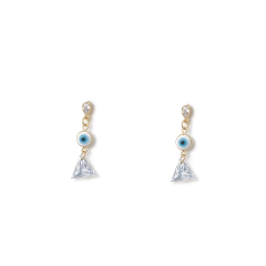 Brinco olho grego zirconia triangular pendurada